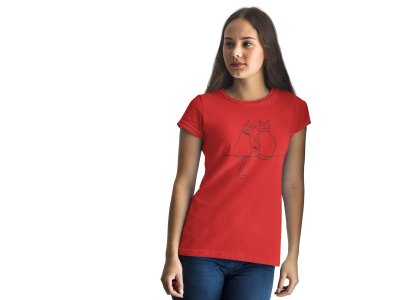 Cats - Line Art for Female - Half Sleeves T-shirt