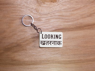 Looking Khatarnak - White - Designable Dialogues Keychain (Combo Set Of 2)