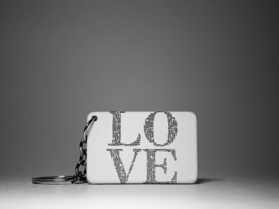 Love (BG Black)-White -Valentine's Special Keychains(Pack Of 2)