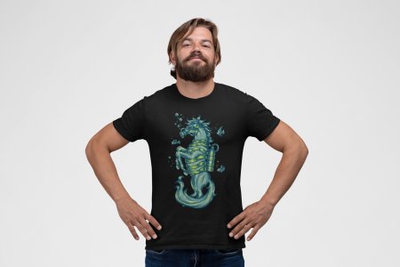 Animated Sea Horse -round crew neck cotton tshirts for men