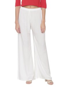 N-Gal Rayon Women's Wide Leg Elastic Waist Band Breathable Plain Palazzo Pant_White