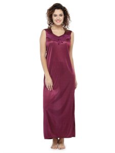 N-Gal Women's Satin Solid Wide Strap Satin Nighty Night Dress Nightwear_DarkMaroon