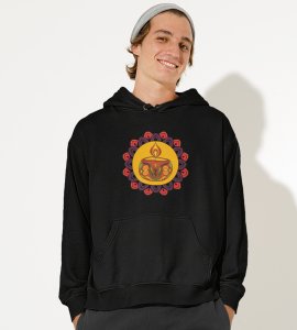 Rangoli mandala art (diya) printed diwali themed black Hoodie specially for diwali festival