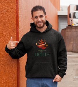 Diyas opposite wise framed printed diwali themed black Hoodie specially for diwali festival