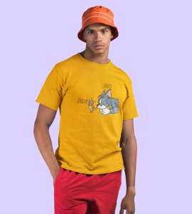 No More 2023 Yellow New Year Printed T-shirt For Mens