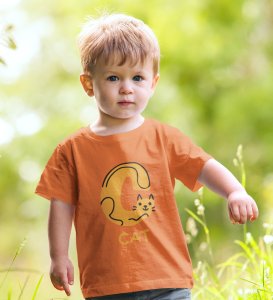 Cute cat, Boys Cotton Text Print Tshirt (orange) 