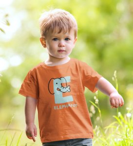 Elephantastic, Boys Round Neck Blended Cotton Tshirt (orange)
