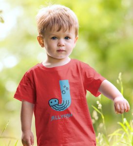 Jolly Jellyfish, Boys Cotton Text Print tshirt (red) 