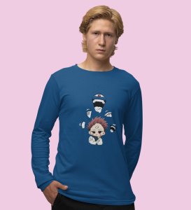 Cute Itadori Printed Cotton Blue Full Sleeves Tshirt For Mens and Boys