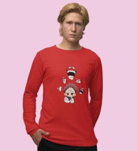 Cute Itadori Printed Cotton Red Full Sleeves Tshirt For Mens and Boys