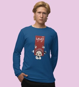 Sarcastic Itadori Cotton Blue Printed Full Sleeves Tshirt For Mens and Boys