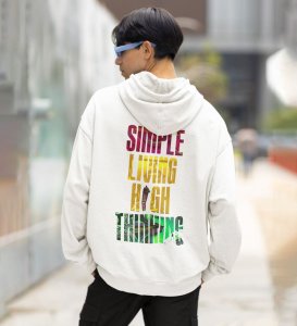 Elevate the Mind Simple Living High Thinking White Cotton Printed Hoodie For Men