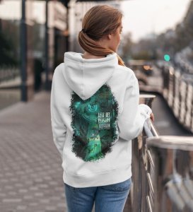 Floating in the Cosmos Let Is Get High White Cotton Printed Hoodie For Women