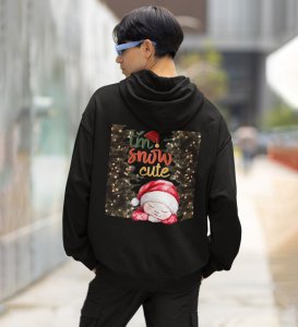 Baby Napping in a Santa Hat with My Snow Adorable Festive Design Printed Black Cotton Hoodie