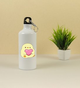 Adorable Duckling Sitting with Heart Printed Aluminium Water Bottle 600ml