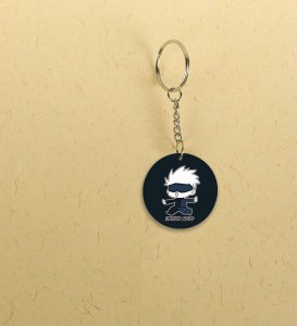 Adorable and Speedy Gojo Satoru Running with Charm Anime Printed Round Keychains Pack of 2