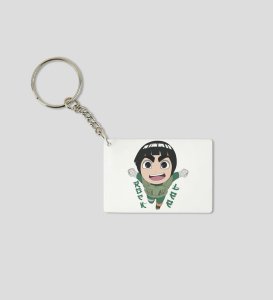 Hard Work Hero Rock Lee  Printed White Anime Keychains Pack Of 2