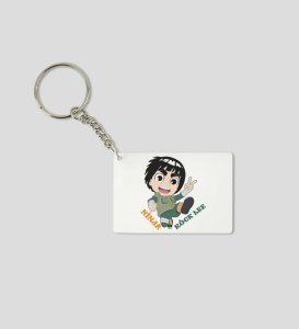 Rock Lee Unyielding Spirit  Printed White Anime Keychains Pack Of 2