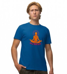 Stretch Into Happiness Blue Round Neck Cotton Half Sleeved Men T-Shirt with Printed Graphics