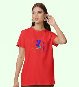 Freedom Of Mind Red Round Neck Cotton Half Sleeved Women T-Shirt with Printed Graphics