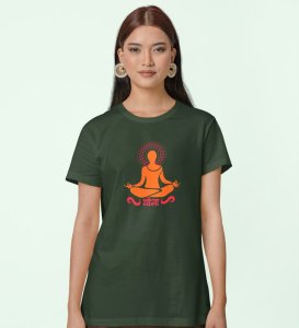 Just Yoga Green Round Neck Cotton Half Sleeved Women T-Shirt with Printed Graphics