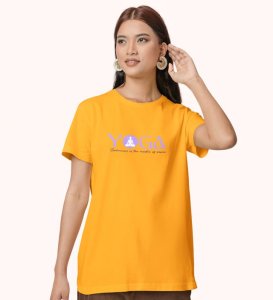 The Cradle Of Power Yellow Round Neck Cotton Half Sleeved Women T-Shirt with Printed Graphics