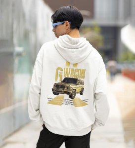 Luxury Meets Strength  Iconic AllTerrain SUV Printed White Hoodie for Men