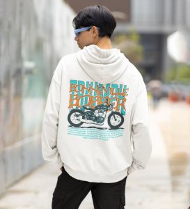 Ride in Style  Classic Cruiser Printed White Hoodie for Men