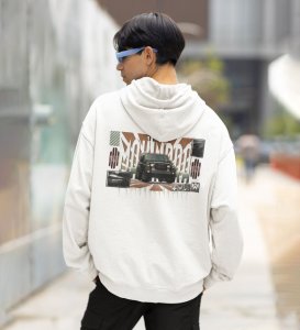 Rugged Performance  OffRoad Power SUV Printed White Hoodie for Men