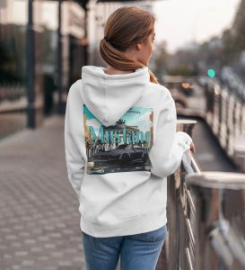 Born to Run American Muscle Power Printed White Hoodie for Women