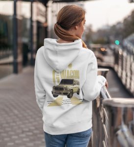 Luxury Meets Strength Iconic All-Terrain SUV Printed White Hoodie for Women