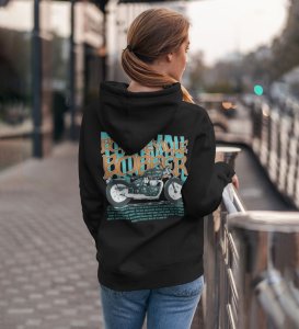 Ride in Style Classic Cruiser Printed Black Hoodie for Women