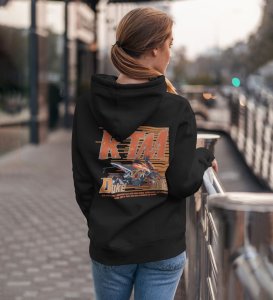 Rule the Road with Unstoppable Power Printed Black Hoodie for Women