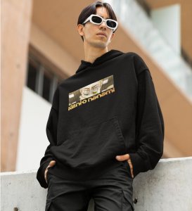 Silent Strength Focused Gaze Cotton Black Hoodie for Men